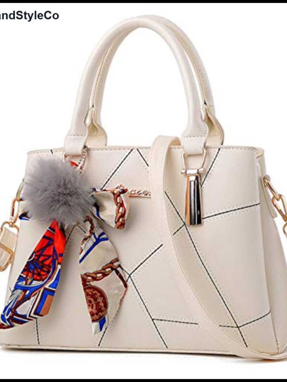 PU Leather Satchel Crossbody Bag Top-Handle Purse with Bowknot Plush Ball
